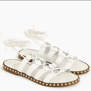 NWT J. Crew Gold Studded White Wrap Gladiator Leather Sandals / Size 8